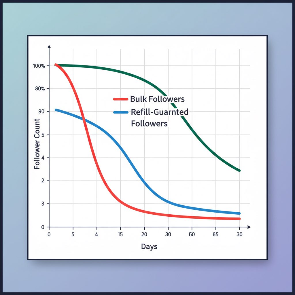 A chart comparing Instagram follower drop rates for bulk, refill-guaranteed, and high-retention services over a 30-day period.