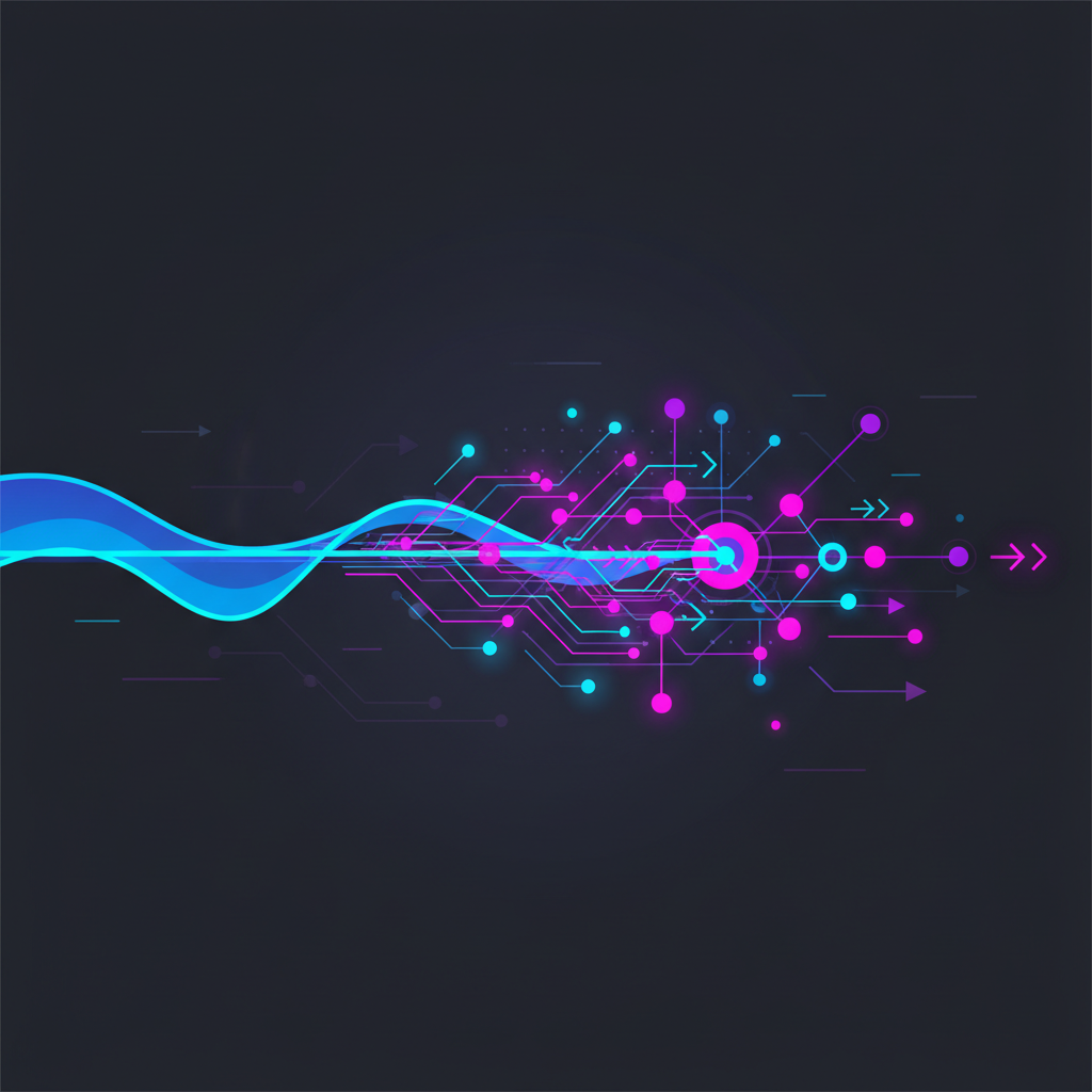 An abstract visualization of a soundwave transforming into a growing network of interconnected nodes, representing plays spreading through a network.