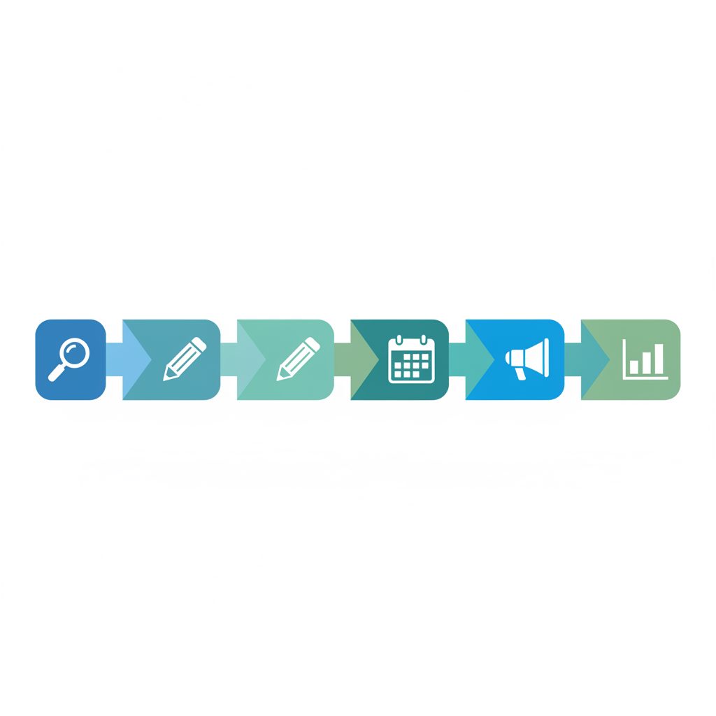 A flowchart showing a simple 5-step plan for the first week of a Pinterest campaign. The steps are Research, Create, Schedule, Amplify, and Analyze.